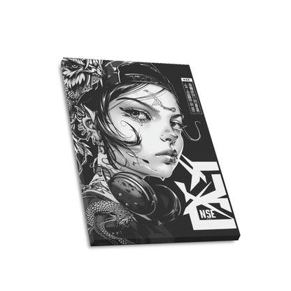 Neon Shadows: Monochrome Cyberpunk Muse - NSE Exclusive Canvas Print