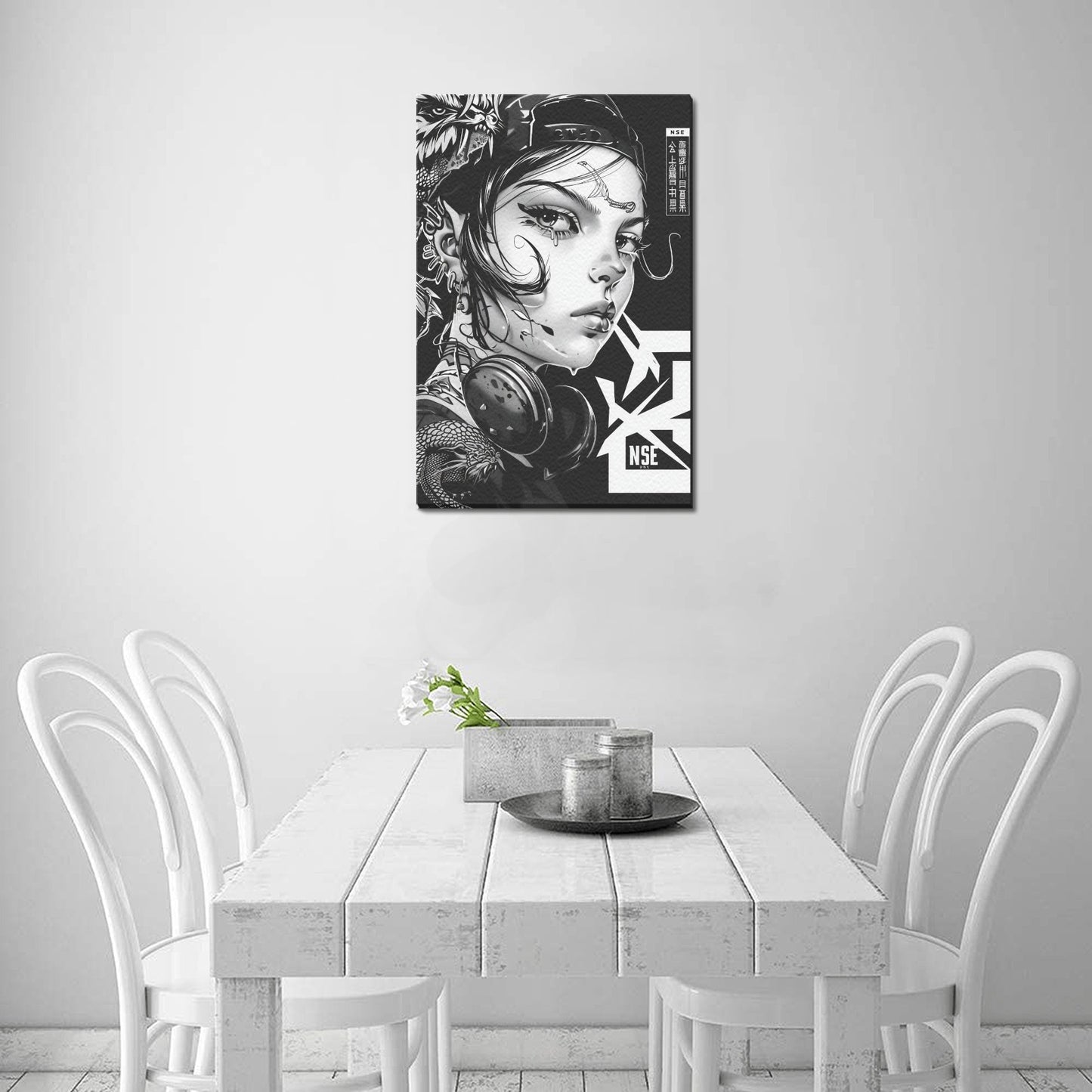 Neon Shadows: Monochrome Cyberpunk Muse - NSE Exclusive Canvas Print