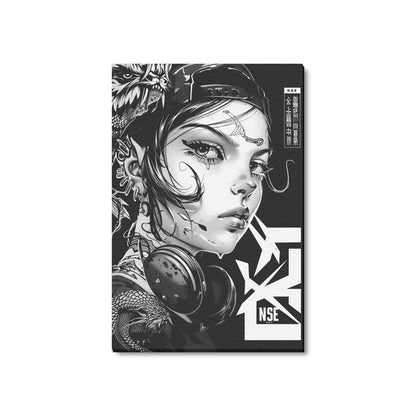 Neon Shadows: Monochrome Cyberpunk Muse - NSE Exclusive Canvas Print