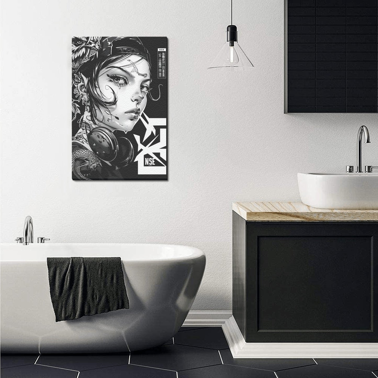 Neon Shadows: Monochrome Cyberpunk Muse - NSE Exclusive Canvas Print